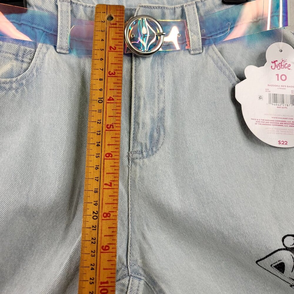 Justice Girls Bazooka Ring Pop Graphic Baggy Jeans Holographic Belt Size 10 NEW - Picture 8 of 9